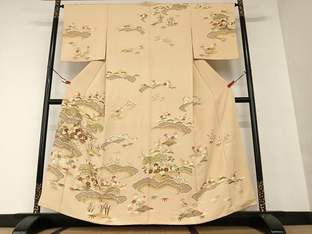 平和屋着物●訪問着　友禅　駒刺繍　雲重ね松竹梅　暈し染め　金彩　正絹　逸品　AAAV7547zg