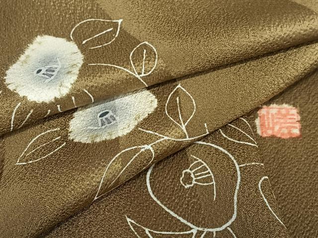 平和屋着物●上質な小紋　作家物　絞り　手描き　椿　正絹　逸品　AAAV7548zg