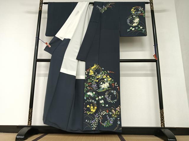 平和屋着物○訪問着 雪芝花丸文 黒地 金彩 やまと誂製 正絹 逸品