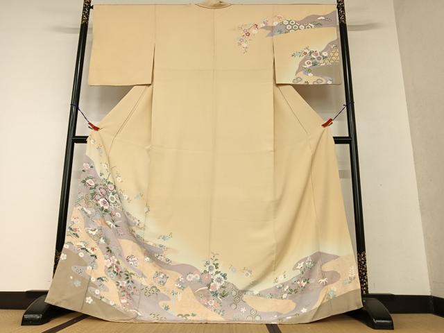 平和屋着物●訪問着　道長草花文　松竹梅　暈し染め　金彩　正絹　逸品　AAAV7553zg