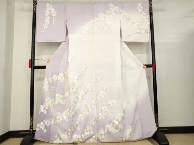 平和屋着物○訪問着 総刺繍 胡蝶蘭 暈し染 金糸 正絹 逸品