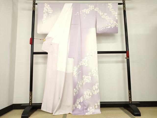 平和屋着物○訪問着 総刺繍 胡蝶蘭 暈し染 金糸 正絹 逸品