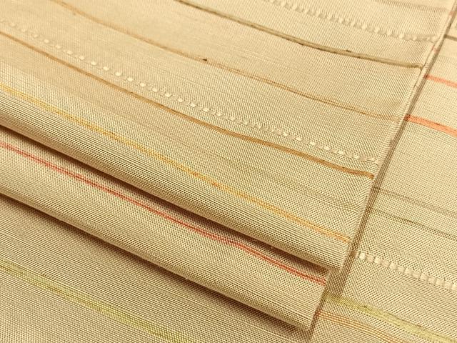 平和屋着物▽上質な紬　単衣　横縞　正絹　逸品　AAAV8321fy