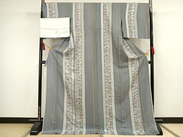 平和屋着物▽上質な小紋　単衣　間道　丹後ちりめん　反端付き　ロング丈　正絹　逸品　AAAV8323fy