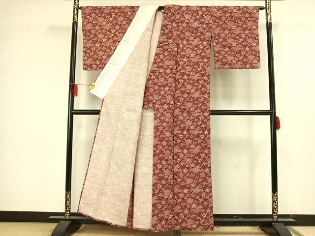 平和屋着物▽上質な小紋 単衣 紬地 花づくし 正絹 逸品 未使用