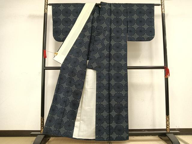 平和屋着物▽上質な紬 単衣 花づくし 正絹 逸品 AAAV8331fy