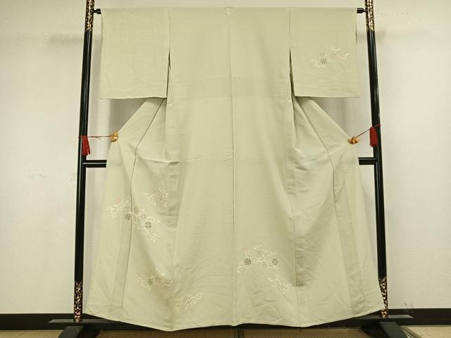 平和屋着物▽訪問着　単衣　駒刺繍　花唐草文　金彩　高島屋扱い　正絹　逸品　AAAV8347fy