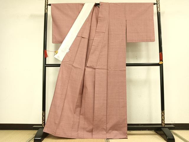 平和屋着物▽本場結城紬　重要無形文化財　単衣　色無地　一斤染色　正絹　逸品　AAAV8356fy 平和屋着物○本場結城紬 重要無形文化財 正倉院花文 100亀甲 飛び亀甲
