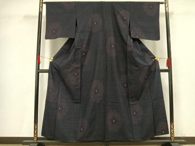 平和屋着物▽上質な紬　単衣　亀甲文様　正絹　逸品　AAAV8362fy