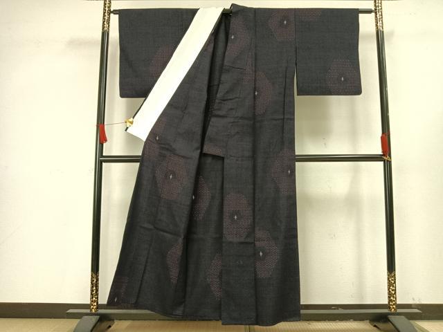 平和屋着物▽上質な紬 単衣 亀甲文様 正絹 逸品 AAAV8362fy 