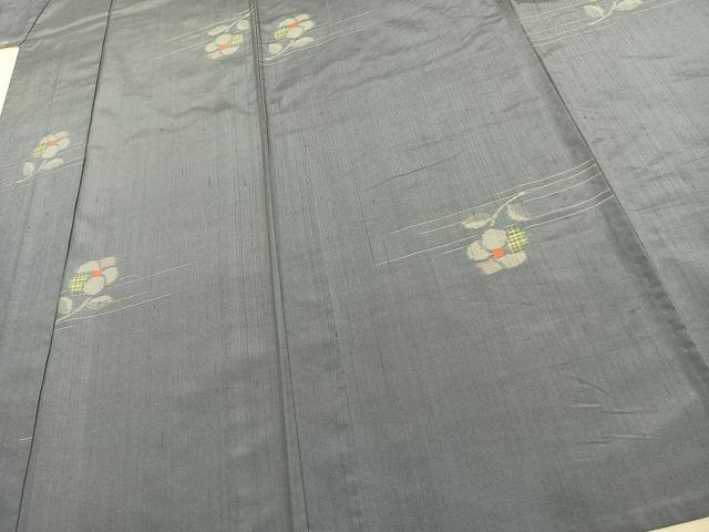 平和屋着物▽上質な紬 単衣 草花文 正絹 逸品 AAAV8363fy