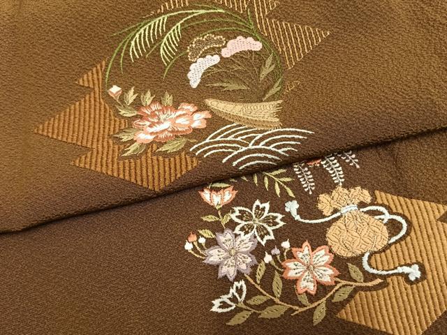 平和屋着物▽訪問着　単衣　刺繍　草花文　銀糸　洗える着物　AAAV8395fy 平和屋着物▽訪問着 単衣 刺繍 草花文 銀糸 洗える着物 AAAV8395fy 平和