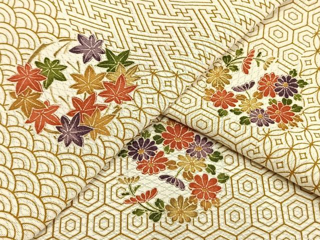 アラベスク 幾何学模様 小紋着物 白と青の花柄 やまと