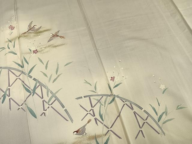 平和屋着物▽訪問着 単衣 花鳥文 暈し染め 金彩 正絹 逸品