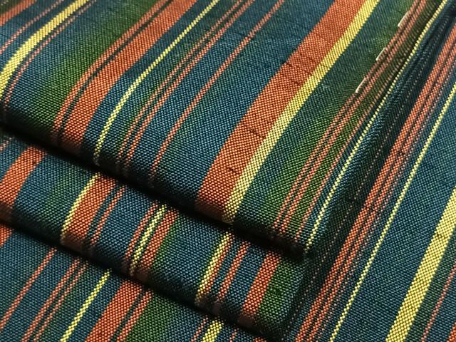 平和屋着物▽上質な紬　単衣　縞　正絹　逸品　AAAV8416fy