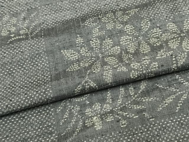 平和屋着物▽上質な紬 単衣 横段草花文 正絹 逸品 AAAV8420fy