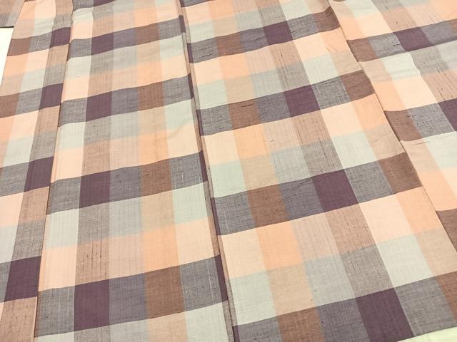 平和屋着物▽上質な紬 単衣 格子 正絹 逸品 AAAV8431fy