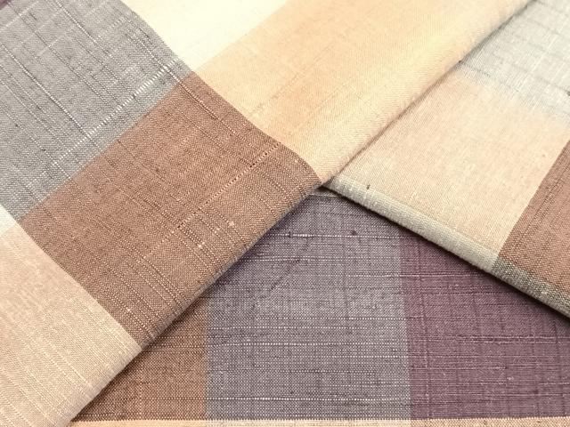 平和屋着物▽上質な紬　単衣　格子　正絹　逸品　AAAV8431fy