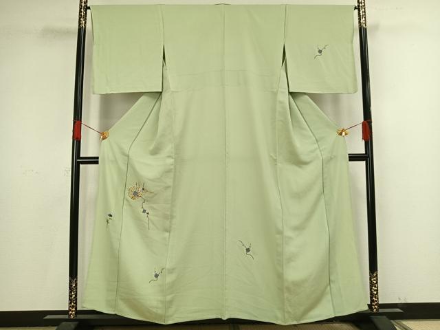 平和屋着物▽訪問着　単衣　駒刺繍　雪輪枝花文　金彩　正絹　逸品　AAAV8453fy