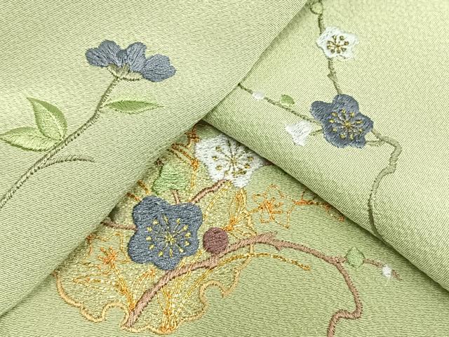 平和屋着物▽訪問着 単衣 駒刺繍 雪輪枝花文 金彩 正絹