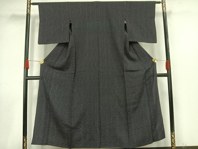 平和屋着物▽上質な小紋 単衣 幾何学文様 銀彩 正絹 逸品