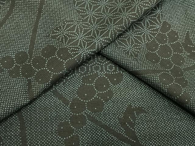 平和屋着物▽本場染大島紬　単衣　葡萄　正絹　逸品　AAAV8473fy