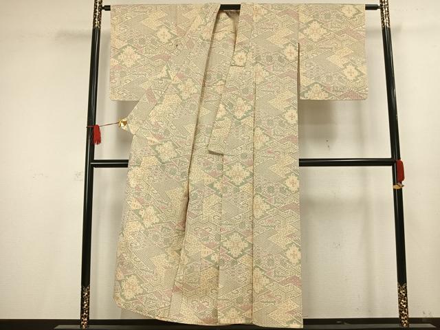 平和屋着物▽お召 単衣 割付文 正絹 逸品 未使用 AAAV8479fy