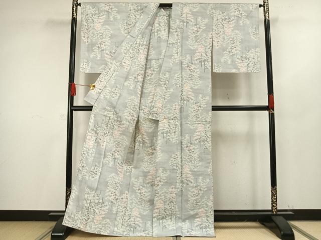 平和屋着物▽上質な紬　単衣　樹林文　正絹　逸品　AAAV8483fy 平和屋着物▽上質な紬 単衣 樹林文 正絹 逸品 AAAV8483fy