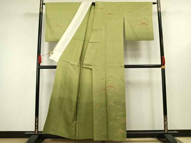 平和屋着物▽訪問着 単衣 紬地 笹文 正絹 逸品 AAAV8488fy