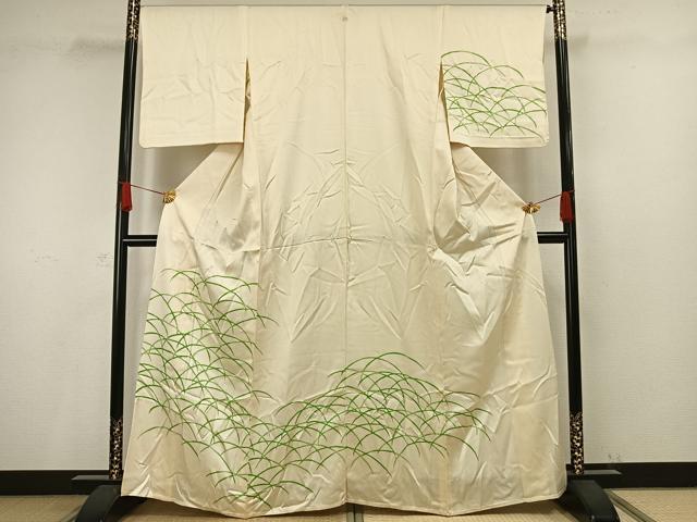 平和屋着物▽訪問着　単衣　笹の葉文　正絹　逸品　AAAV8492fy