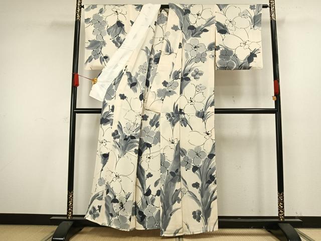 平和屋着物▽上質な小紋 単衣 墨流し文様 正絹 逸品 AAAZ9046fy