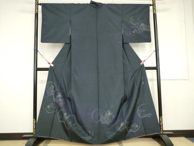 平和屋着物●本場大島紬　訪問着　作家物　七福神　正絹　逸品　未使用　AAAV8899ma 平和屋着物○本場大島紬 訪問着 作家物 七福神 正絹 逸品 未使用