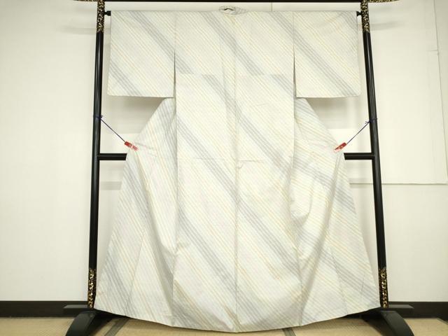 平和屋着物●本場大島紬　白大島　9マルキ　斜縞　正絹　逸品　AAAV8912ma