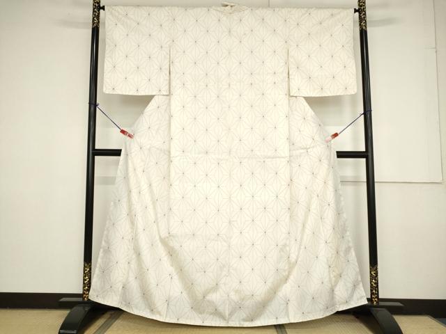 平和屋着物●上質な紬　麻の葉文様　正絹　逸品　未使用　AAAV8914ma