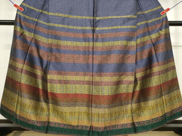 平和屋着物○訪問着 お召地 横段更紗花文 正絹 逸品 AAAV8916ma