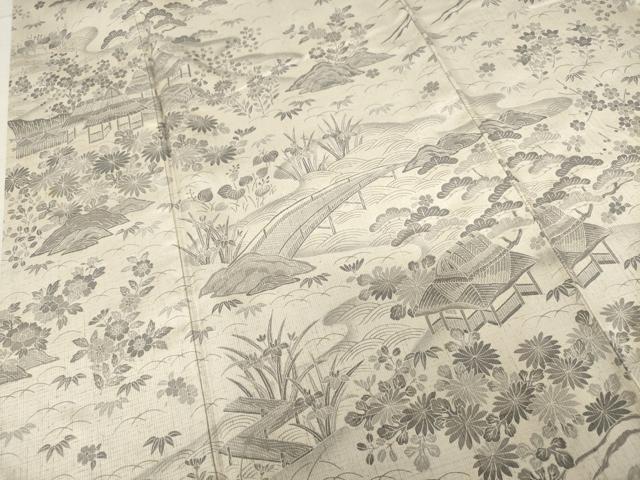 平和屋着物○二代目 川村久太郎 訪問着 紬地 風景草花文 正絹