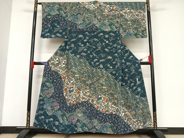 平和屋着物●西岡都巳二　紅型　訪問着　吉祥花鳥文　鬼しぼ縮緬　正絹　逸品　未使用　AAAV9018np