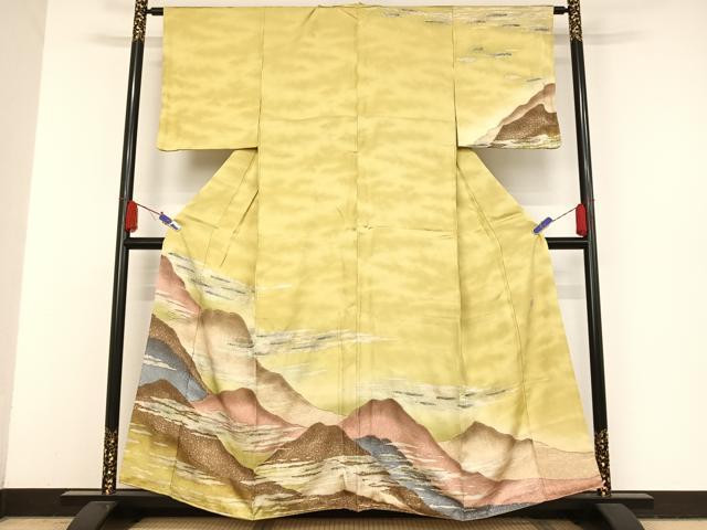 平和屋着物●越後十日町の一流染匠　桐屋・翠山工房　訪問着　絞り　遠山文　金彩　正絹　逸品　AAAV9021np