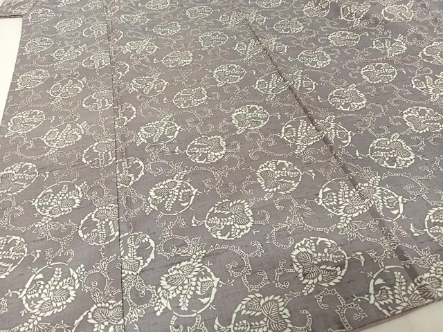 平和屋着物○上質な小紋 紬地 型染め 草花丸文 正絹 逸品 AAAV9024np