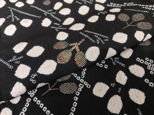 平和屋着物○訪問着 絞り 枝葉文 黒地 金彩 正絹 逸品 AAAV9032np