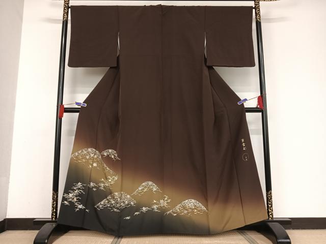 平和屋着物●金彩友禅　卓越技能者・名工・和田光正監修 京金彩 華陽 色留訪問着 遠山吹き寄せ文 暈し染め 金銀彩 正絹 逸品 AAAV9033np