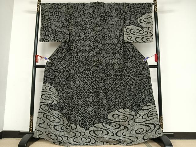 平和屋着物●訪問着　総絞り　流水舞花文　黒地　正絹　逸品　AAAV9037np