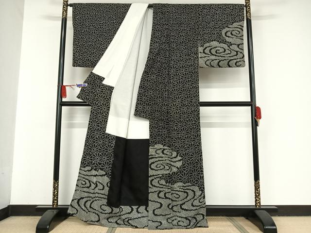 平和屋着物○訪問着 総絞り 流水舞花文 黒地 正絹 逸品 AAAV9037np