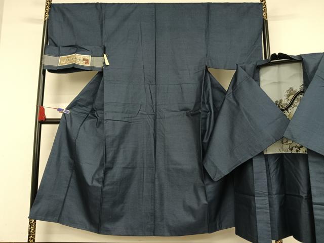 平和屋着物●男性　紬　アンサンブル　亀甲絣　証紙付き　正絹　逸品　AAAV9071np