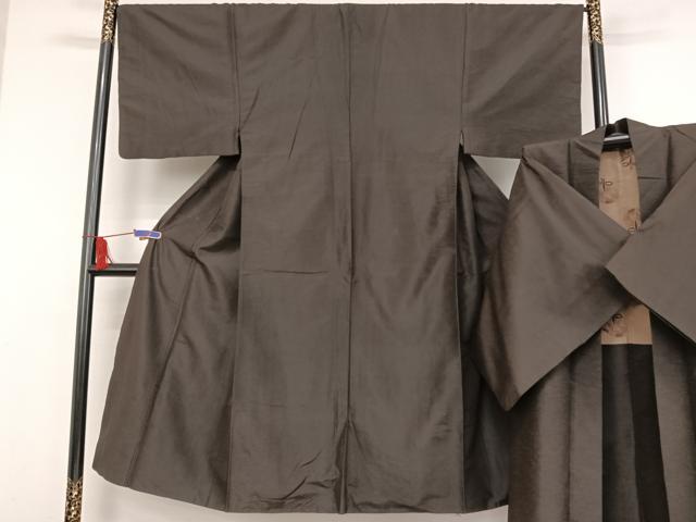 平和屋着物●男性　紬　アンサンブル　黒鳶色　正絹　逸品　AAAV9075np