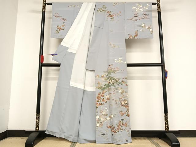 平和屋着物○訪問着 流水御所車風景文 金彩 丹後ちりめん 反端付き