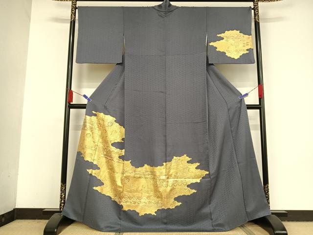 平和屋着物●訪問着　駒刺繍　更紗花文　金糸　金彩　正絹　逸品　AAAV9113np