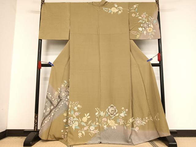 平和屋着物●訪問着　双鳥更紗花唐草文　金彩　正絹　逸品　AAAV9119np