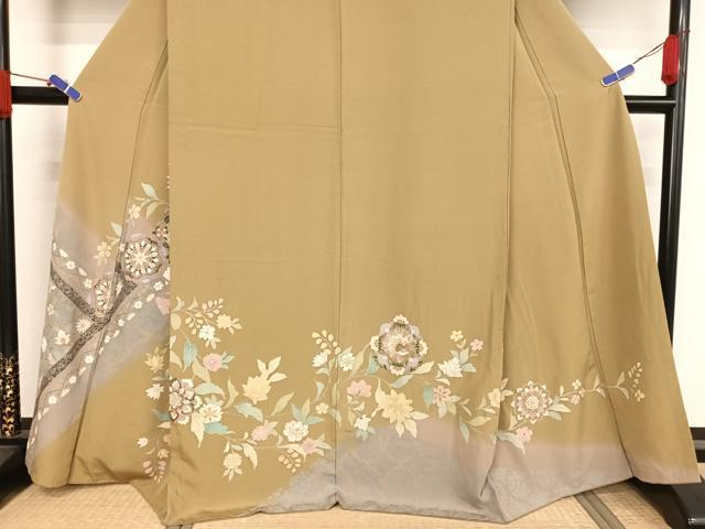 平和屋着物●訪問着　双鳥更紗花唐草文　金彩　正絹　逸品　AAAV9119np 平和屋着物○訪問着 双鳥更紗花唐草文 金彩 正絹 逸品 AAAV9119np