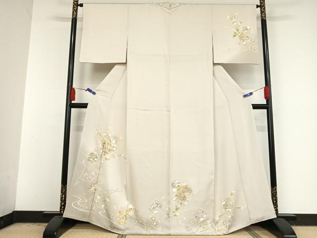 平和屋着物●本場大島紬　訪問着　白大島　カタス7マルキ　更紗花鳥文　正絹　逸品　AAAZ4483ph 平和屋着物○本場大島紬 訪問着 白大島 カタス7マルキ 更紗花鳥文